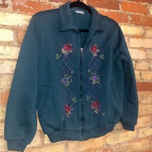 Vintage Embroidered Floral Zip-Up